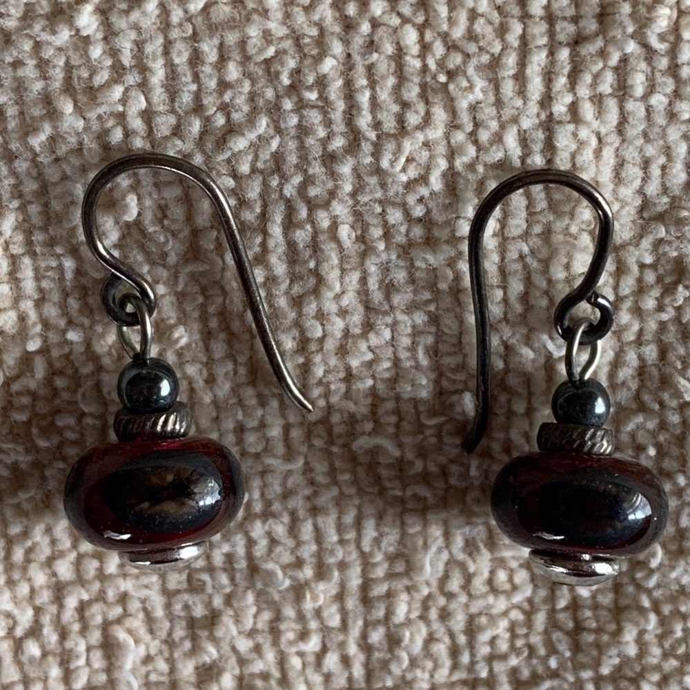 Handmade glass bead dangle drop earrings with euro wire backs